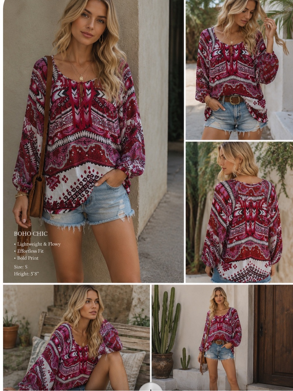 🔥STUNNING Halle Bob SILK BOHO Peasant RED blouse size S/M price firm!